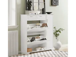 Zapatero con 2 Solapas,1 Puerta y 2 cajones Armario de Entrada Blanco 120 x 26 x 111 cm FSR104-W SoBuy ES
