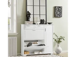Zapatero con 2 Solapas,1 Puerta y 2 cajones Armario de Entrada Blanco 120 x 26 x 111 cm FSR104-W SoBuy ES