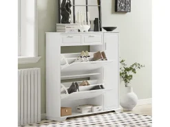 Zapatero con 2 Solapas,1 Puerta y 2 cajones Armario de Entrada Blanco 120 x 26 x 111 cm FSR104-W SoBuy ES