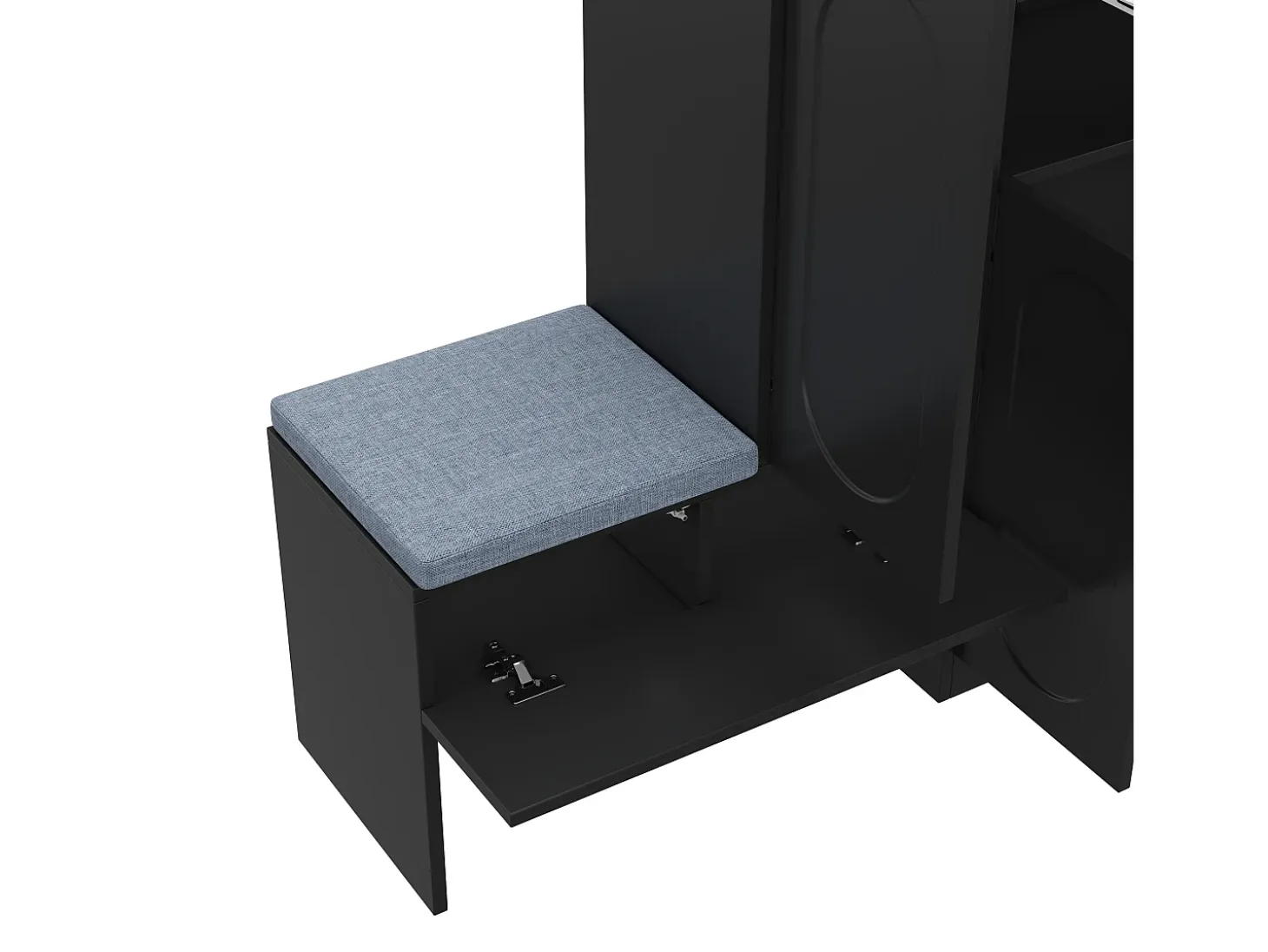 Zapatero con asiento acolchado - Zapatero de 3 puertas y 1 cajón - Almacenamiento abierto - Negro