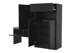 Zapatero con asiento acolchado - Zapatero de 3 puertas y 1 cajón - Almacenamiento abierto - Negro
