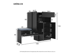 Zapatero con asiento acolchado - Zapatero de 3 puertas y 1 cajón - Almacenamiento abierto - Negro