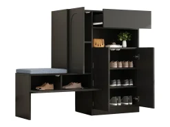 Zapatero con asiento acolchado - Zapatero de 3 puertas y 1 cajón - Almacenamiento abierto - Negro