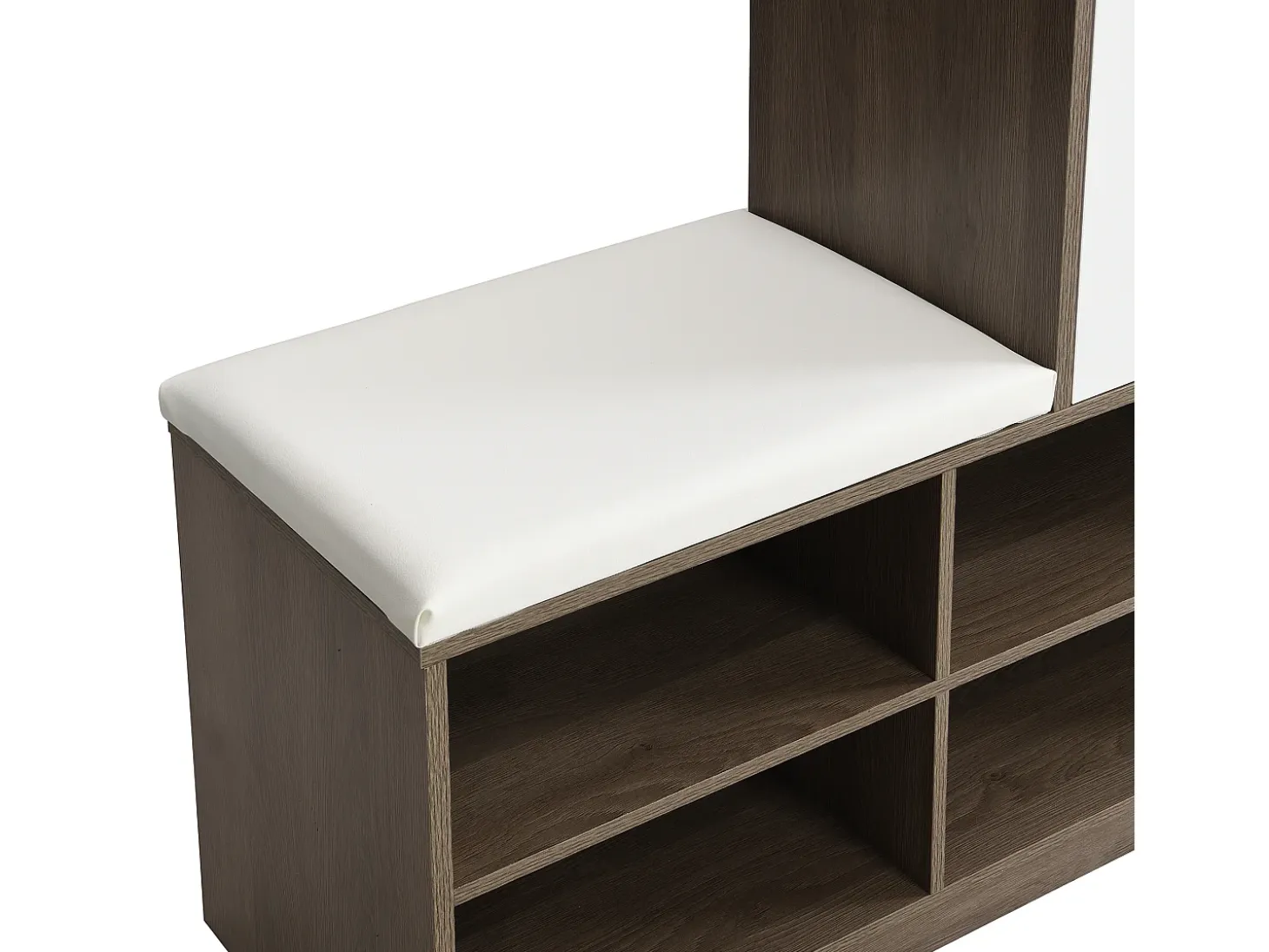 Zapatero con asiento acolchado - Zapatero de 3 puertas y 1 cajón - almacenaje abierto - blanco y madera
