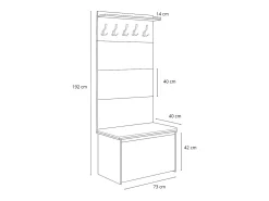 Zapatero con Asiento Color Blanco, Paneles Tapizados Color Rosa y Perchero de Pared – 5 Ganchos, 4 Paneles con Velcro, Diseño Práctico 192x73x40 cm