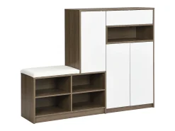 Zapatero con banco para zapatos, 3 puertas y 1 cajón, madera y blanco - para recibidores