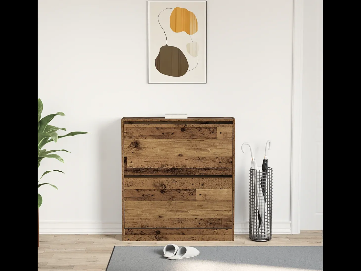 Zapatero con cajón extraíble, madera antigua, 80x21x87,5 cm