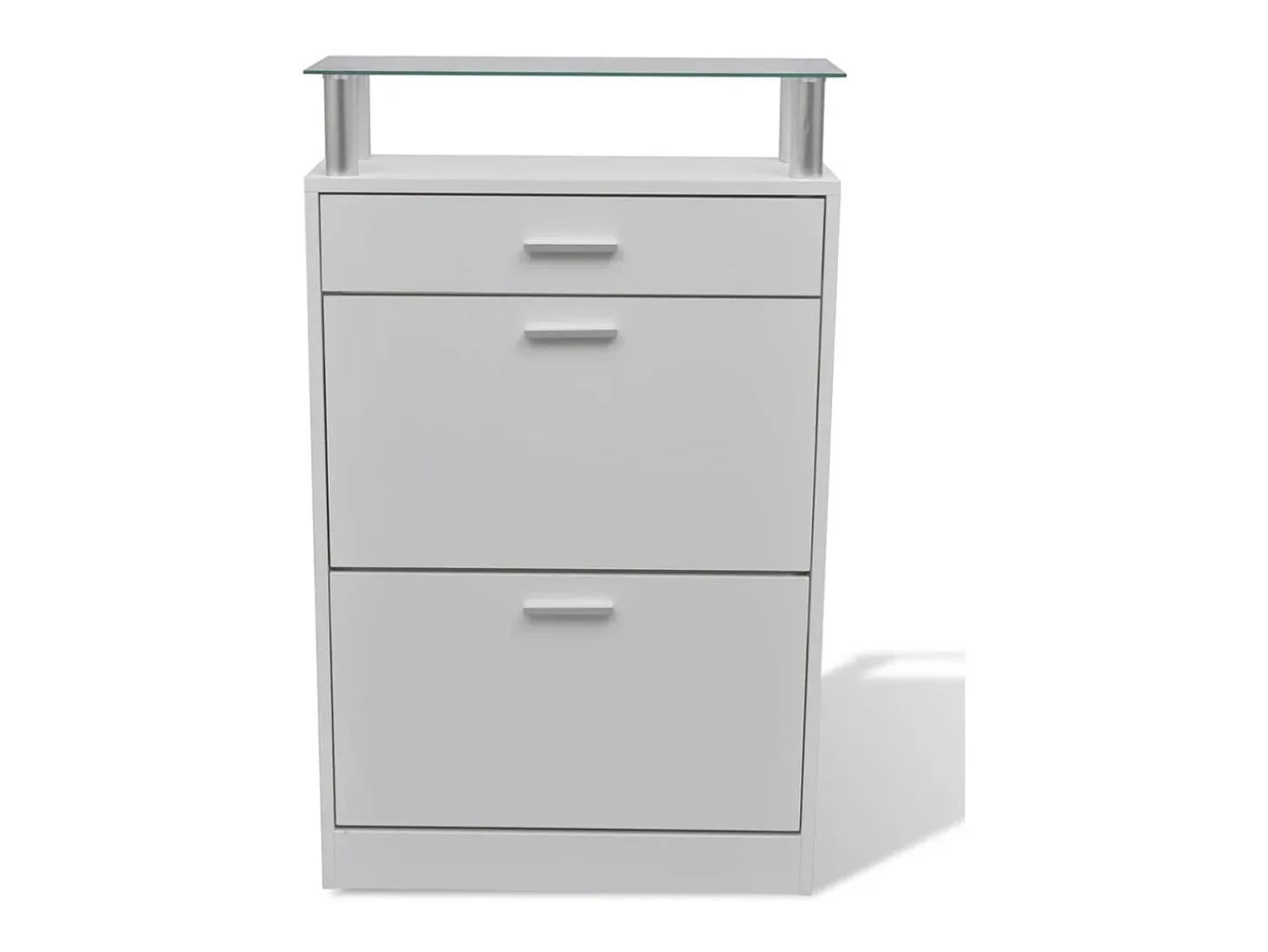Zapatero con cajón y tapa de cristal Madera blanca