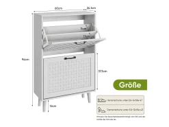 Zapatero con cajones de ratán, patas de madera maciza, MDF, blanco (60x24,1x94 cm)