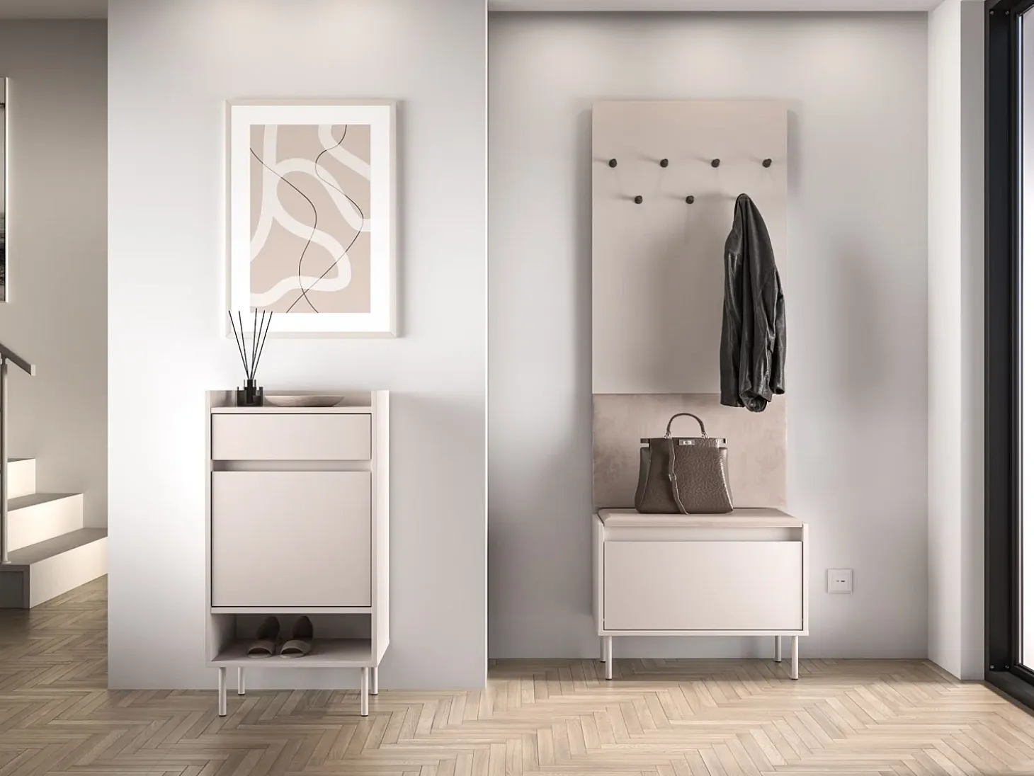 Zapatero con compartimentos y cajón – greige – 50 cm – DIOCE