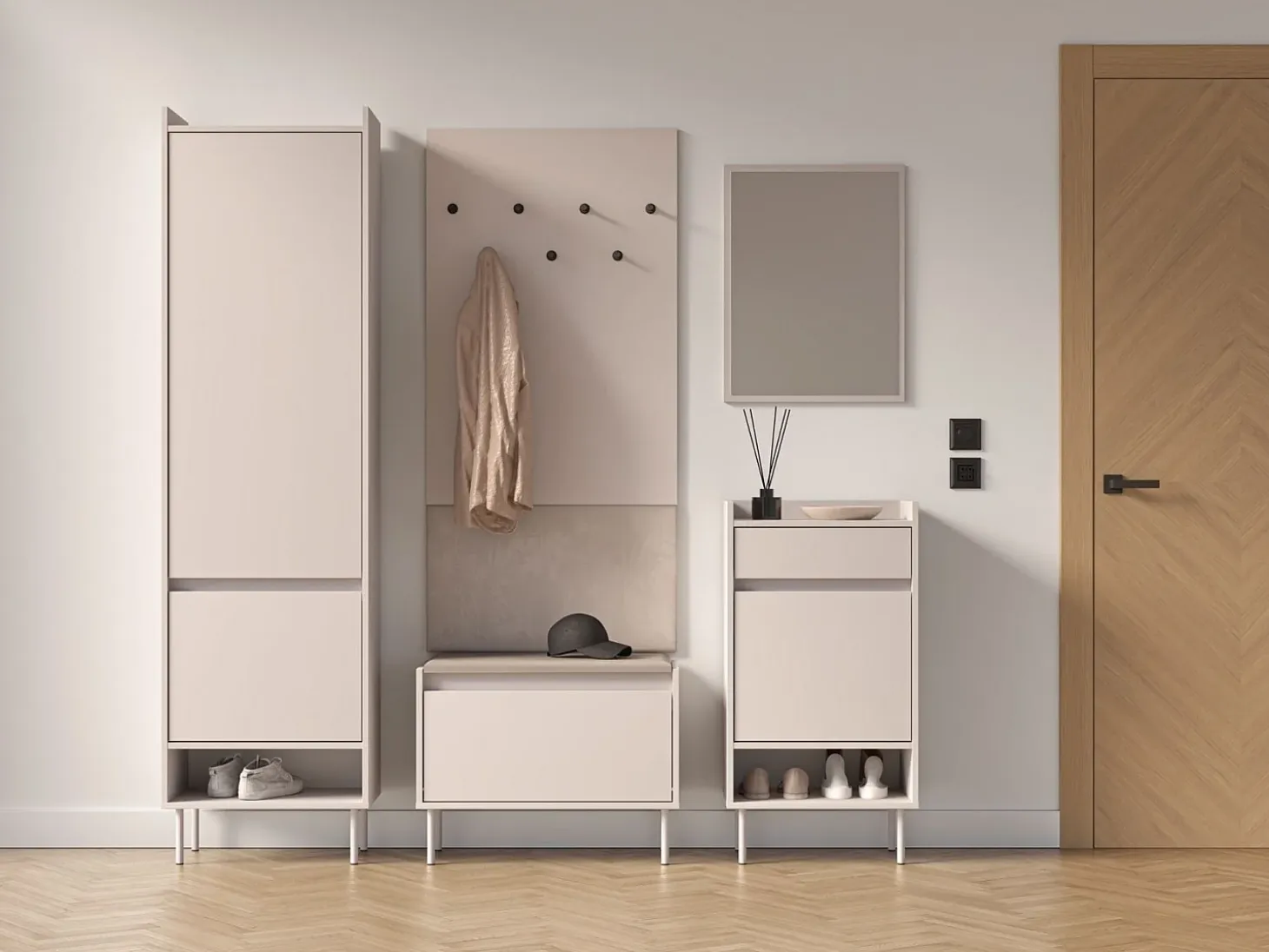 Zapatero con compartimentos y cajón – greige – 50 cm – DIOCE