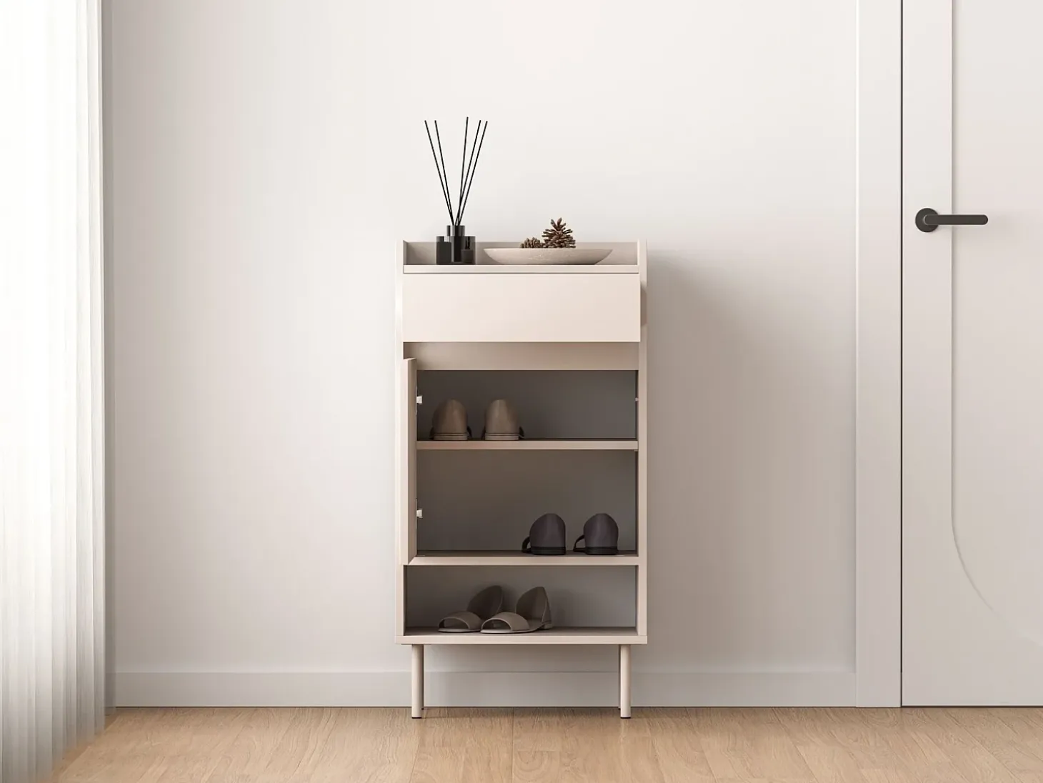 Zapatero con compartimentos y cajón – greige – 50 cm – DIOCE