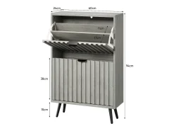 Zapatero con diseño de ranuras, 2 cajones abatibles, MDF, gris (60x24x94 cm)