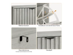 Zapatero con diseño de ranuras, 2 cajones abatibles, MDF, gris (60x24x94 cm)