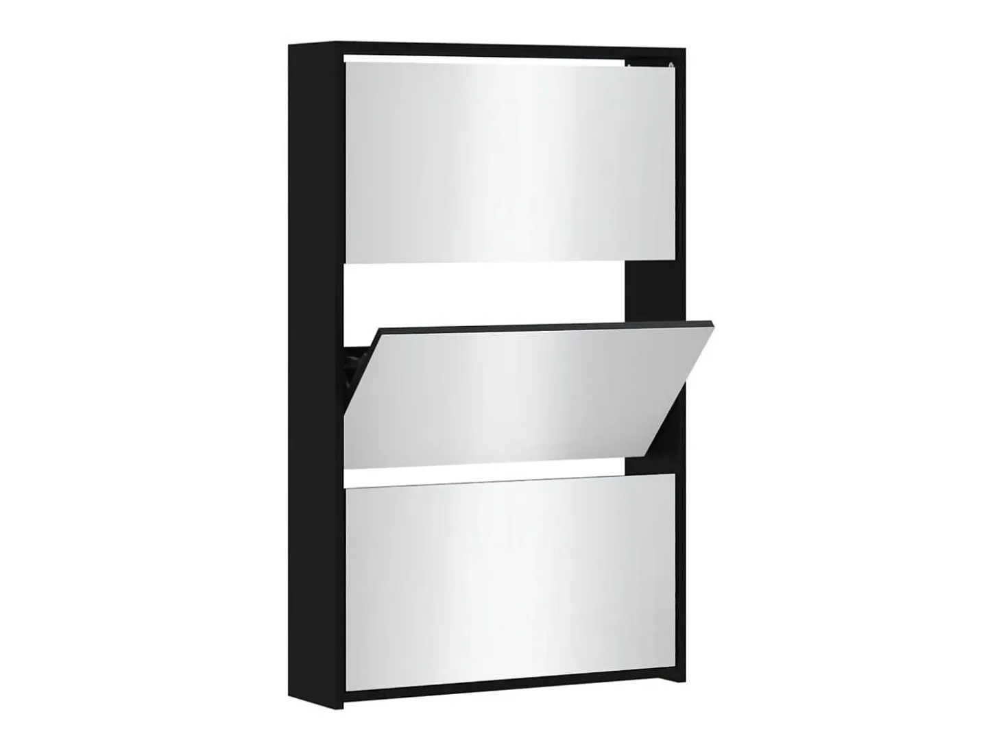 Zapatero con espejo 3 niveles Negro 63x17x102,5 cm