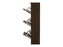 Zapatero con puertas abatibles, decoración de ratán, tableros de partículas, madera oscura (54x25x115cm)