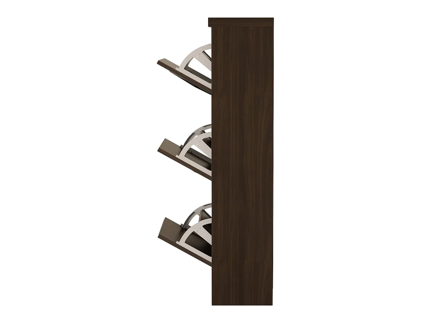 Zapatero con puertas abatibles, decoración de ratán, tableros de partículas, madera oscura (54x25x115cm)
