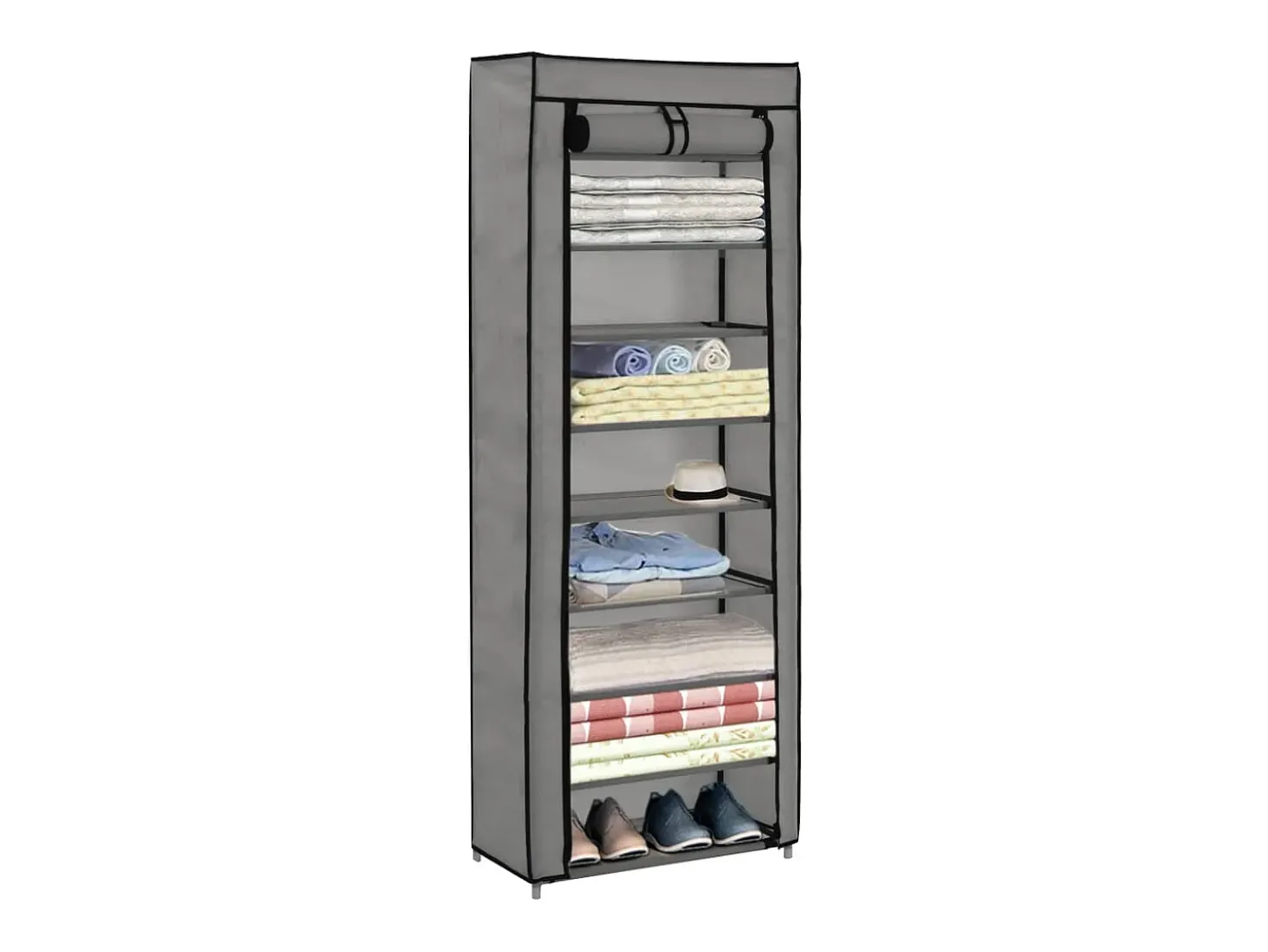Zapatero con tapa Gris 57x29x162 cm Tela