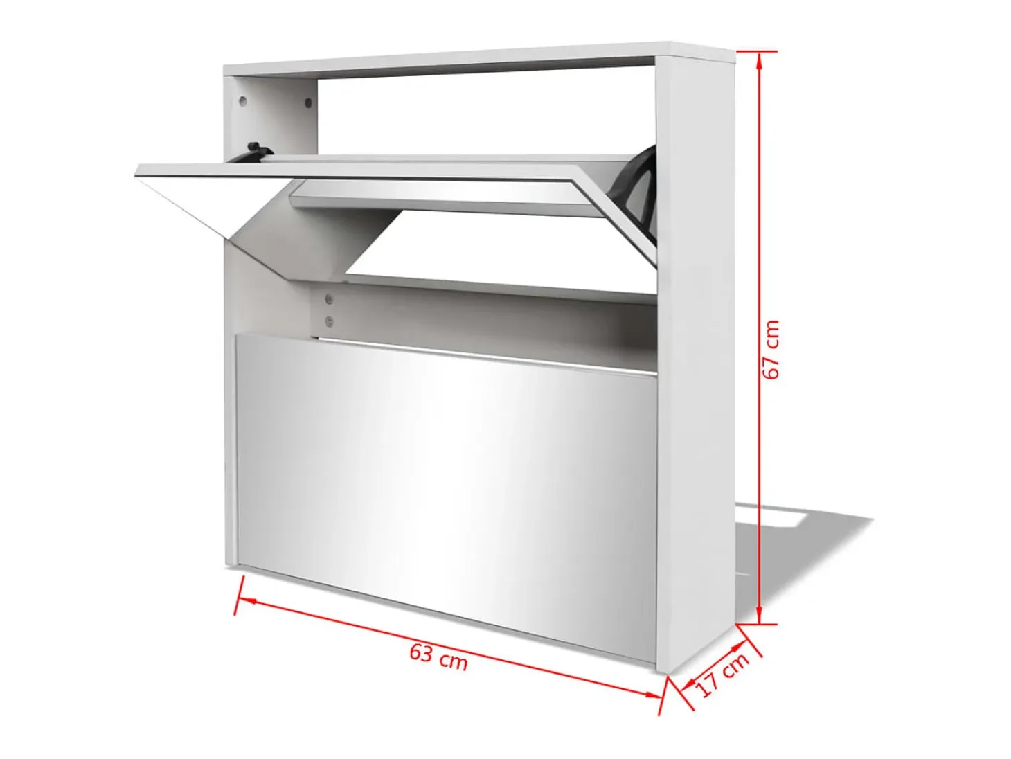 Zapatero de 2 niveles con espejo 63x17x67 cm Blanco