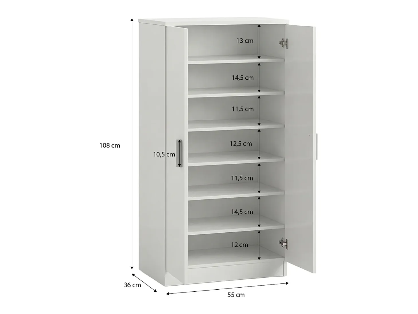 Zapatero de 2 puertas en blanco mate 55x108 cm Liam Blanco Artik (Blanco Mate)