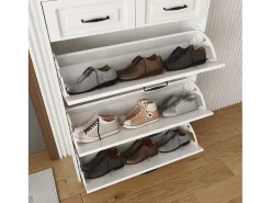 Zapatero de aglomerado - 3 puertas abatibles y 2 cajones - Blanco