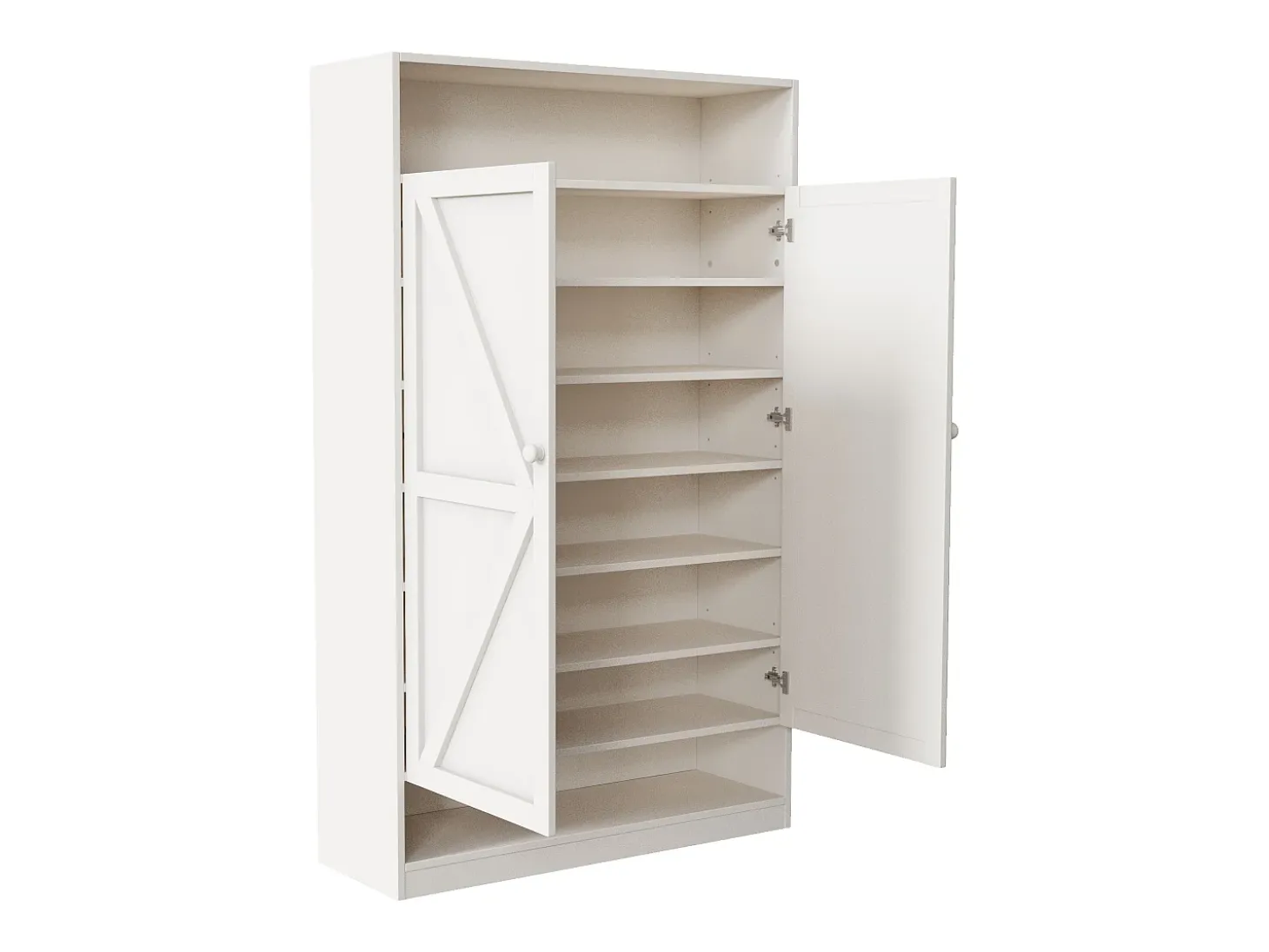 Zapatero de doble puerta, multifunción, 8 compartimentos, MDF, blanco (80 x 40 x 141 cm)