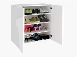 Zapatero de entrada 2 puertas diseño moderno blanco 16 pares de zapatos Ping W16