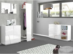 Zapatero de entrada 2 puertas diseño moderno blanco 16 pares de zapatos Ping W16