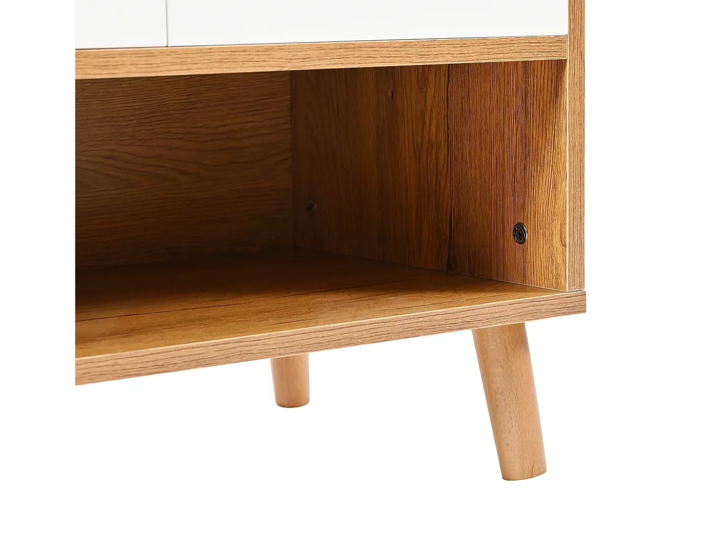 Zapatero de entrada con estantes regulables, 3 puertas y 1 cajón, patas de madera - blanco y natural
