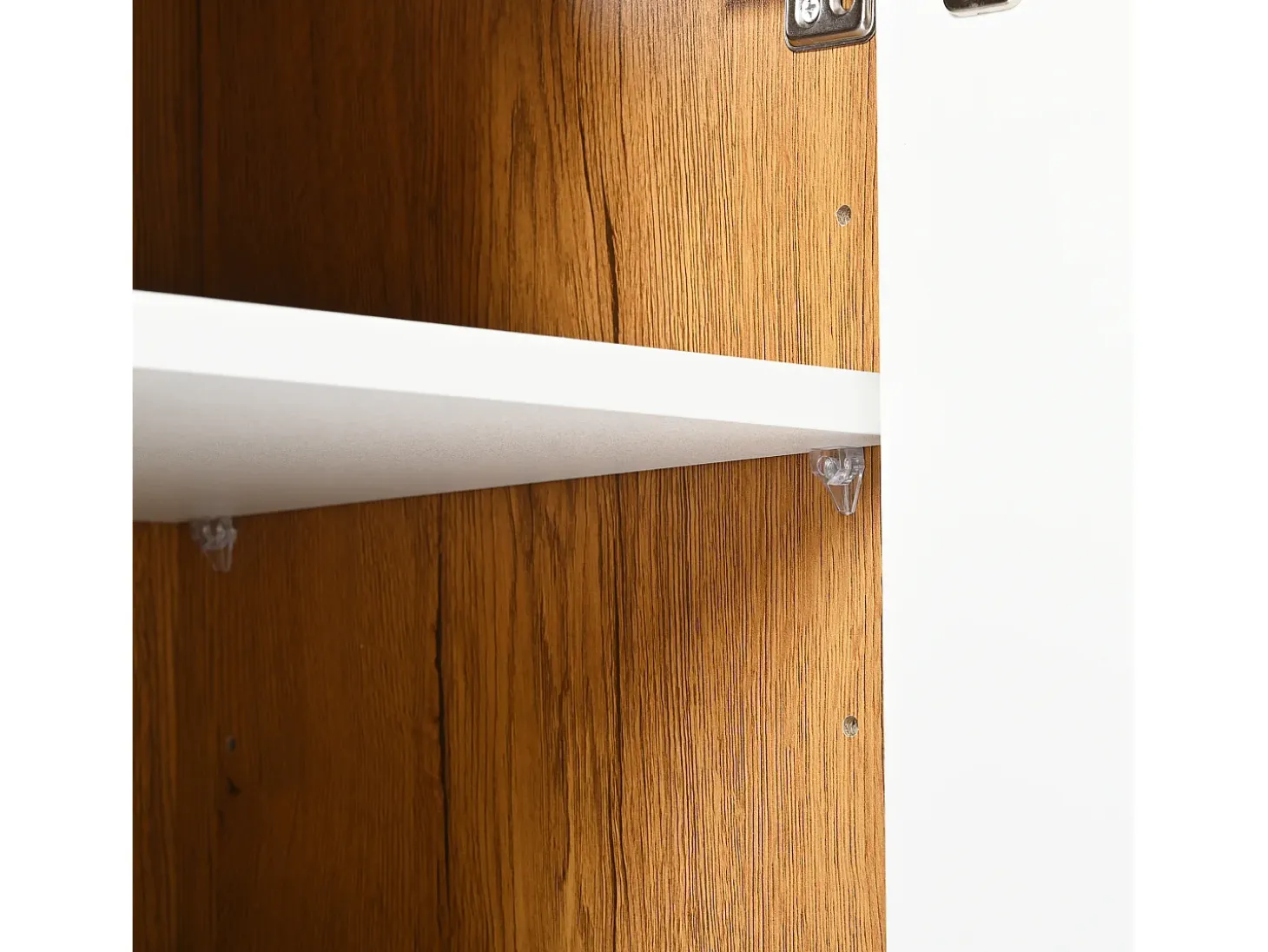 Zapatero de entrada con estantes regulables, 3 puertas y 1 cajón, patas de madera - blanco y natural