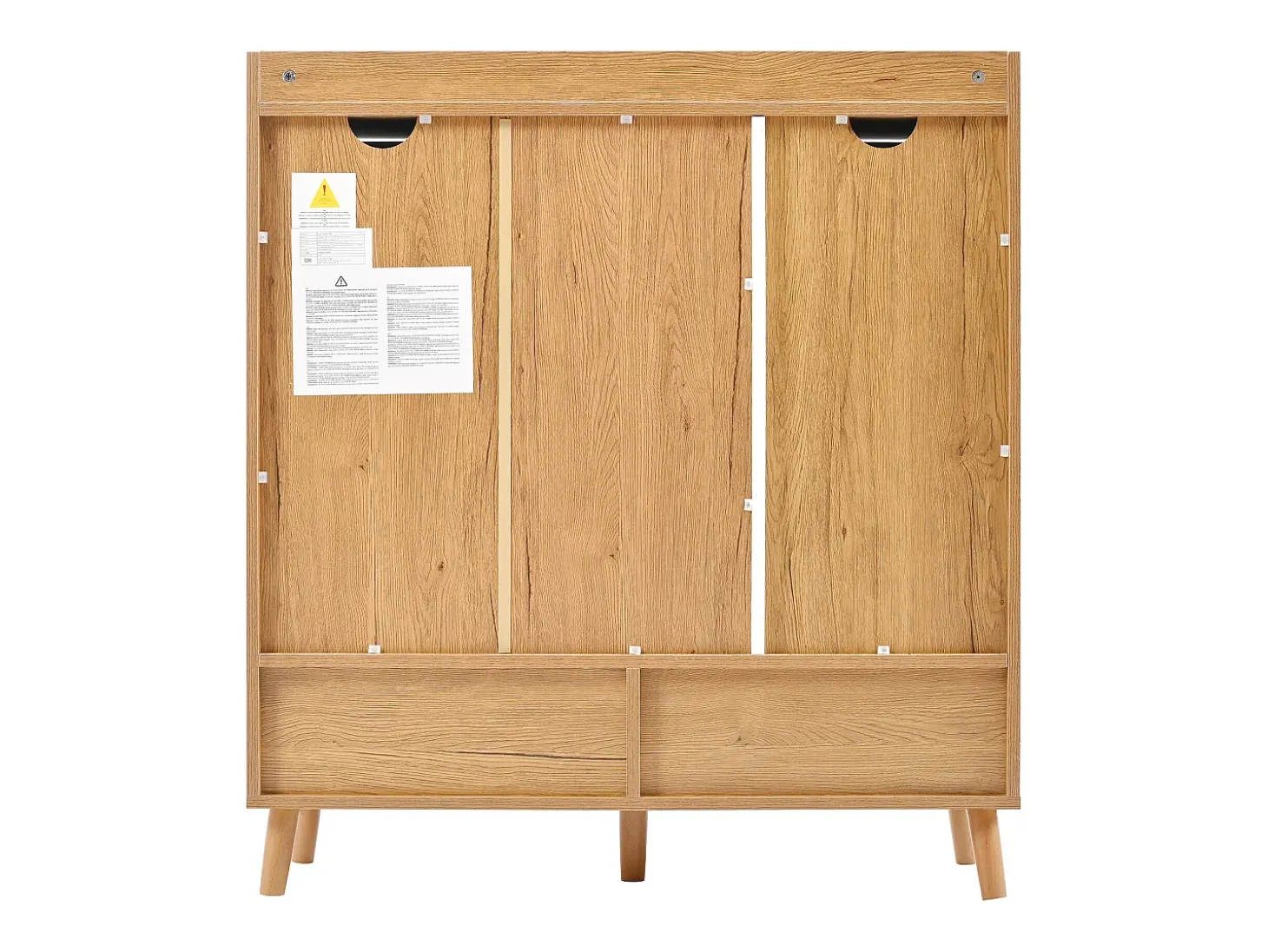 Zapatero de entrada con estantes regulables, 3 puertas y 1 cajón, patas de madera - blanco y natural