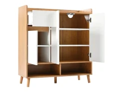 Zapatero de entrada con estantes regulables, 3 puertas y 1 cajón, patas de madera - blanco y natural
