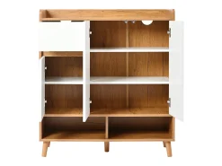 Zapatero de entrada con estantes regulables, 3 puertas y 1 cajón, patas de madera - blanco y natural