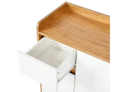 Zapatero de entrada con estantes regulables, 3 puertas y 1 cajón, patas de madera - blanco y natural