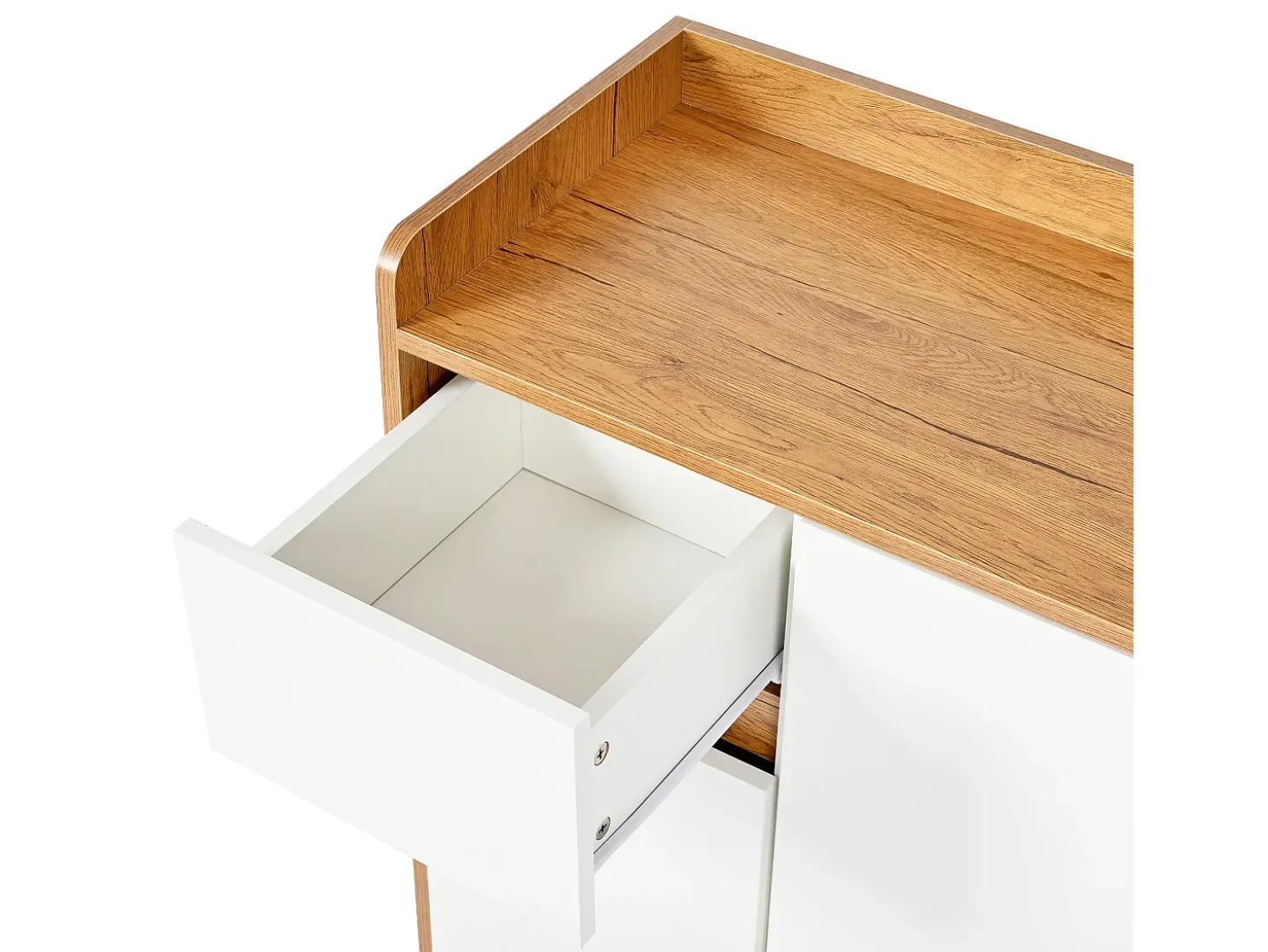 Zapatero de entrada con estantes regulables, 3 puertas y 1 cajón, patas de madera - blanco y natural