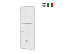 Zapatero de entrada de diseño delgado moderno 5 puertas 12 pares de zapatos Lita - Blanco