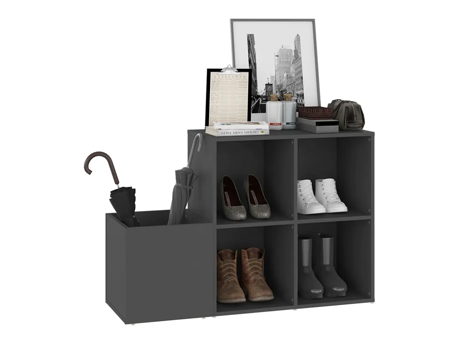 Zapatero de entrada gris 105x35,5x70 cm madera contrachapada