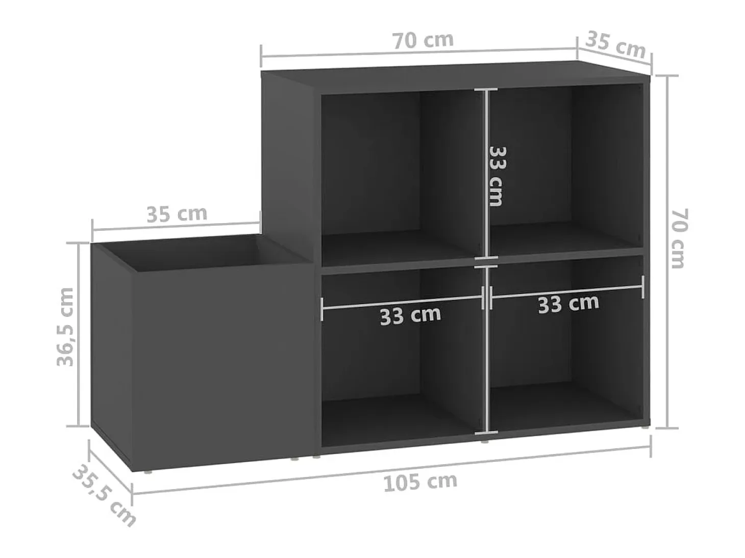 Zapatero de entrada gris 105x35,5x70 cm madera contrachapada