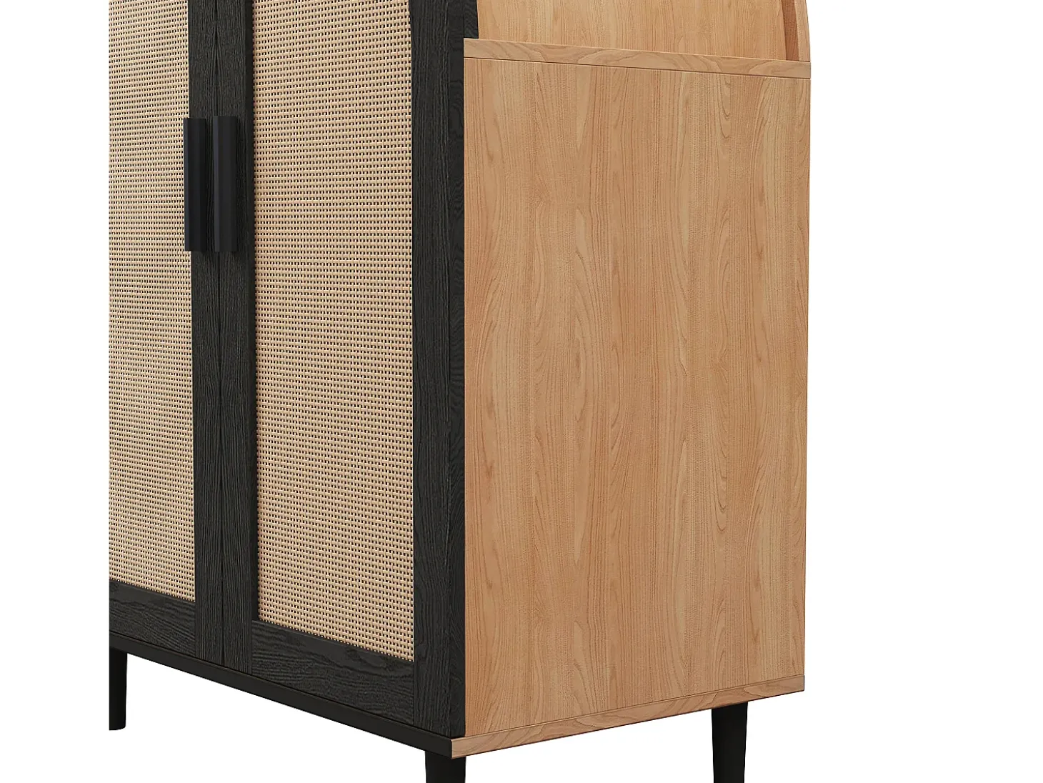 Zapatero de madera - Zapatero con 2 puertas de ratán y 3 estantes - para salones y entradas