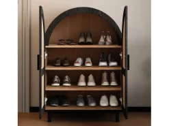 Zapatero de madera - Zapatero con 2 puertas de ratán y 3 estantes - para salones y entradas