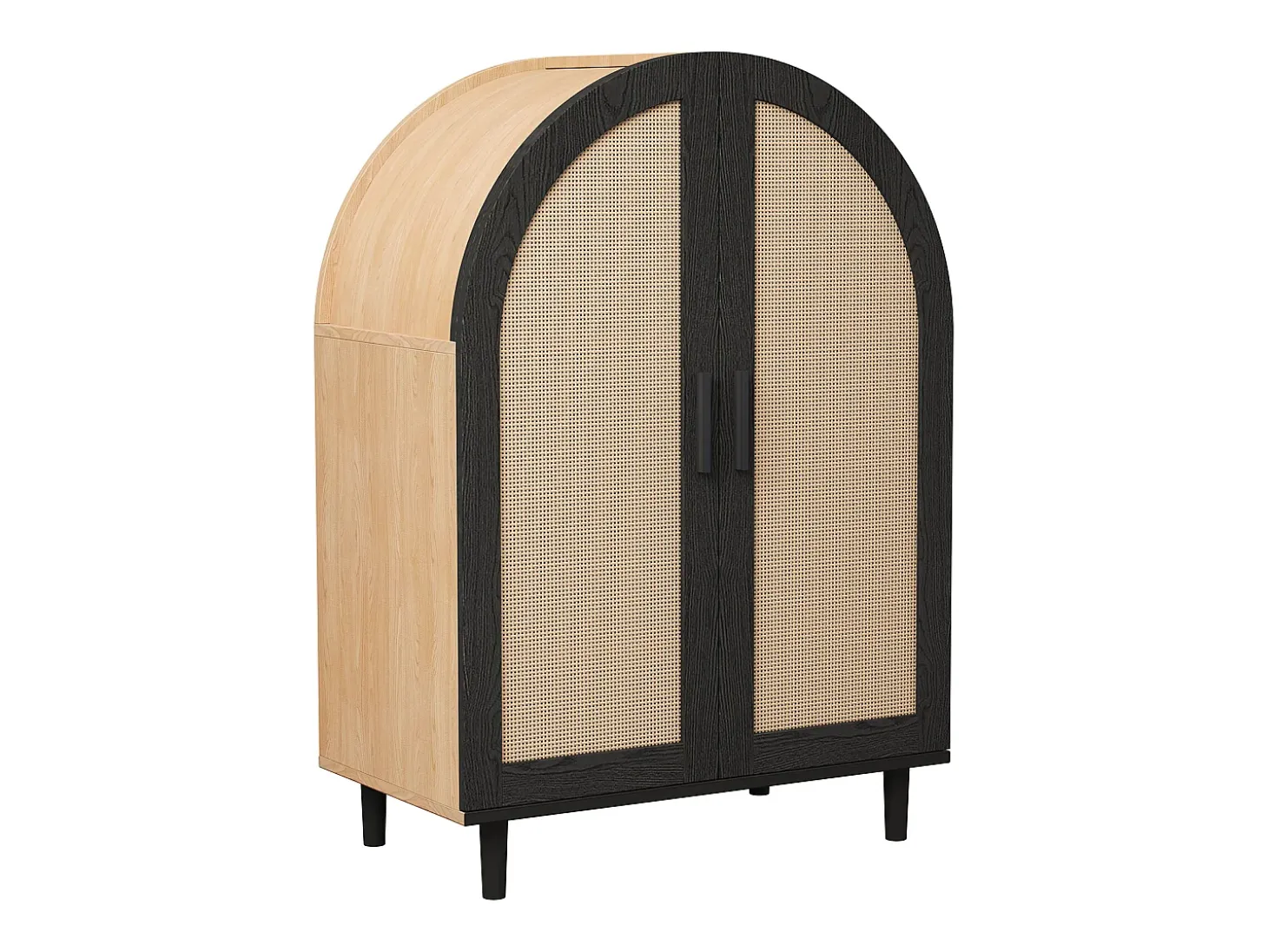 Zapatero de madera - Zapatero con 2 puertas de ratán y 3 estantes - para salones y entradas
