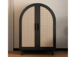 Zapatero de madera - Zapatero con 2 puertas de ratán y 3 estantes - para salones y entradas