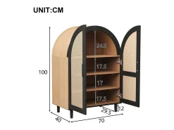 Zapatero de madera - Zapatero con 2 puertas de ratán y 3 estantes - para salones y entradas