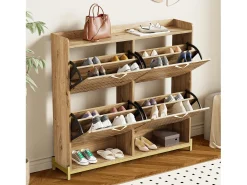 Zapatero de madera con 4 puertas, MDF, (108,5x24x100 cm)