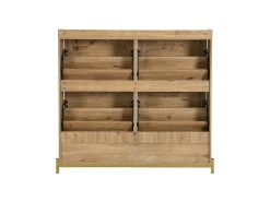 Zapatero de madera con cuatro cajones abatibles, puertas de ratán, dimensiones: 108,5 x 24 x 100 cm