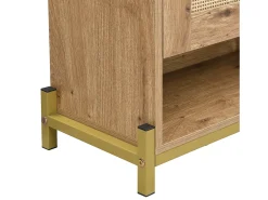 Zapatero de madera con cuatro cajones abatibles, puertas de ratán, dimensiones: 108,5 x 24 x 100 cm