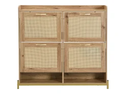 Zapatero de madera con cuatro cajones abatibles, puertas de ratán, dimensiones: 108,5 x 24 x 100 cm