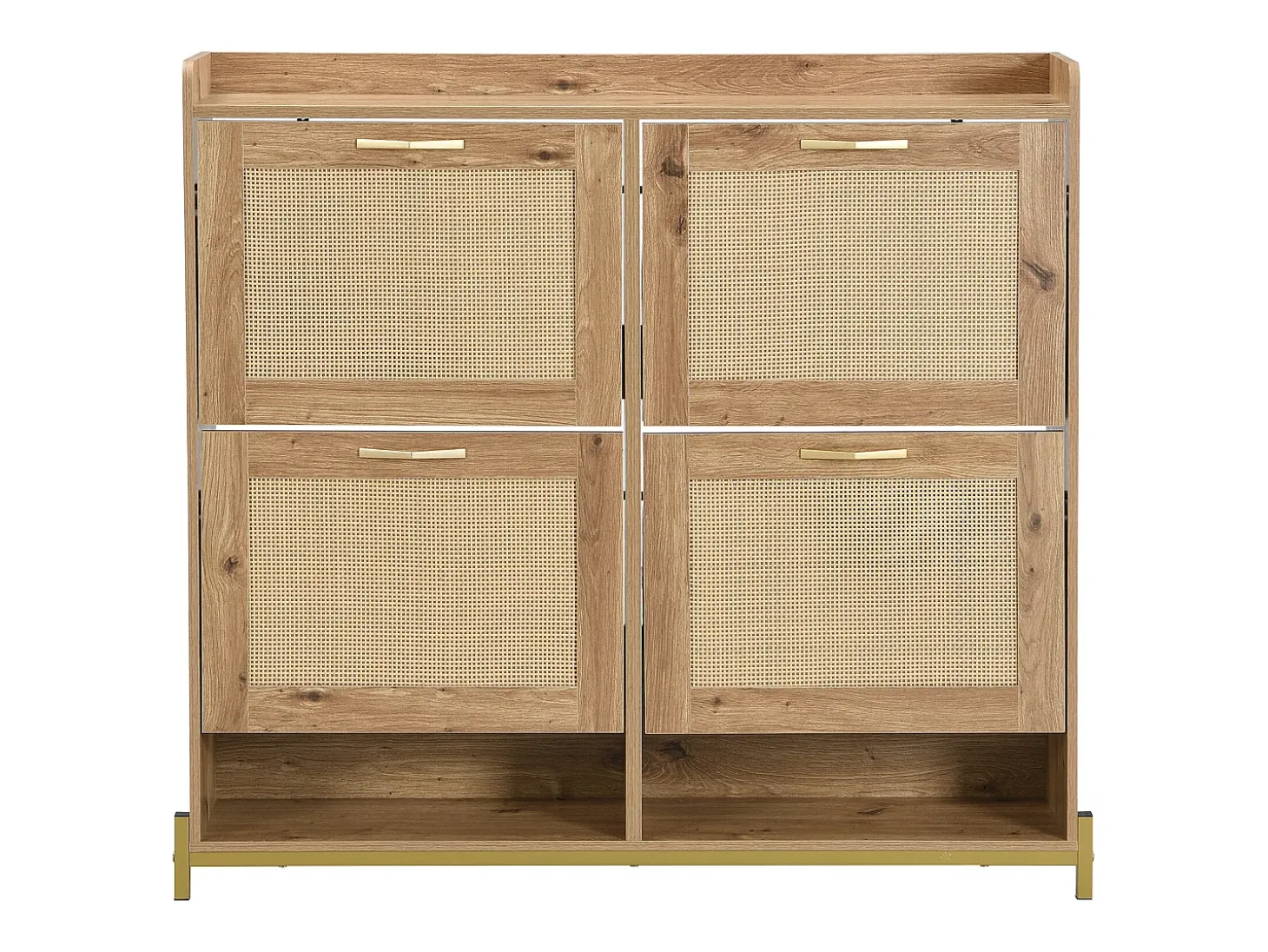 Zapatero de madera con puertas de ratán, metal, 4 puertas, (108,5x24x100 cm)