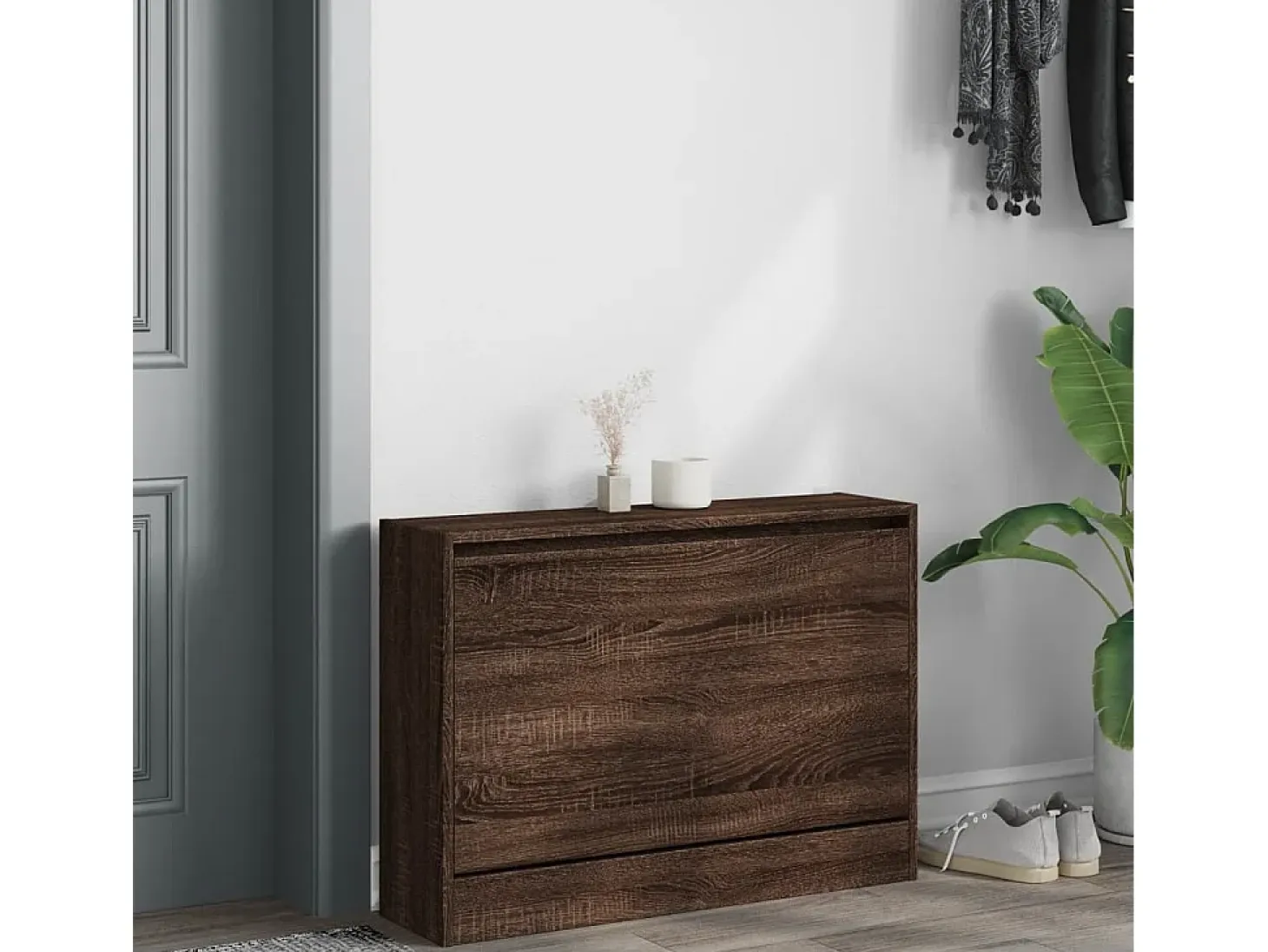 Zapatero de madera de ingeniería marrón roble 80x21x57 cm ES383592