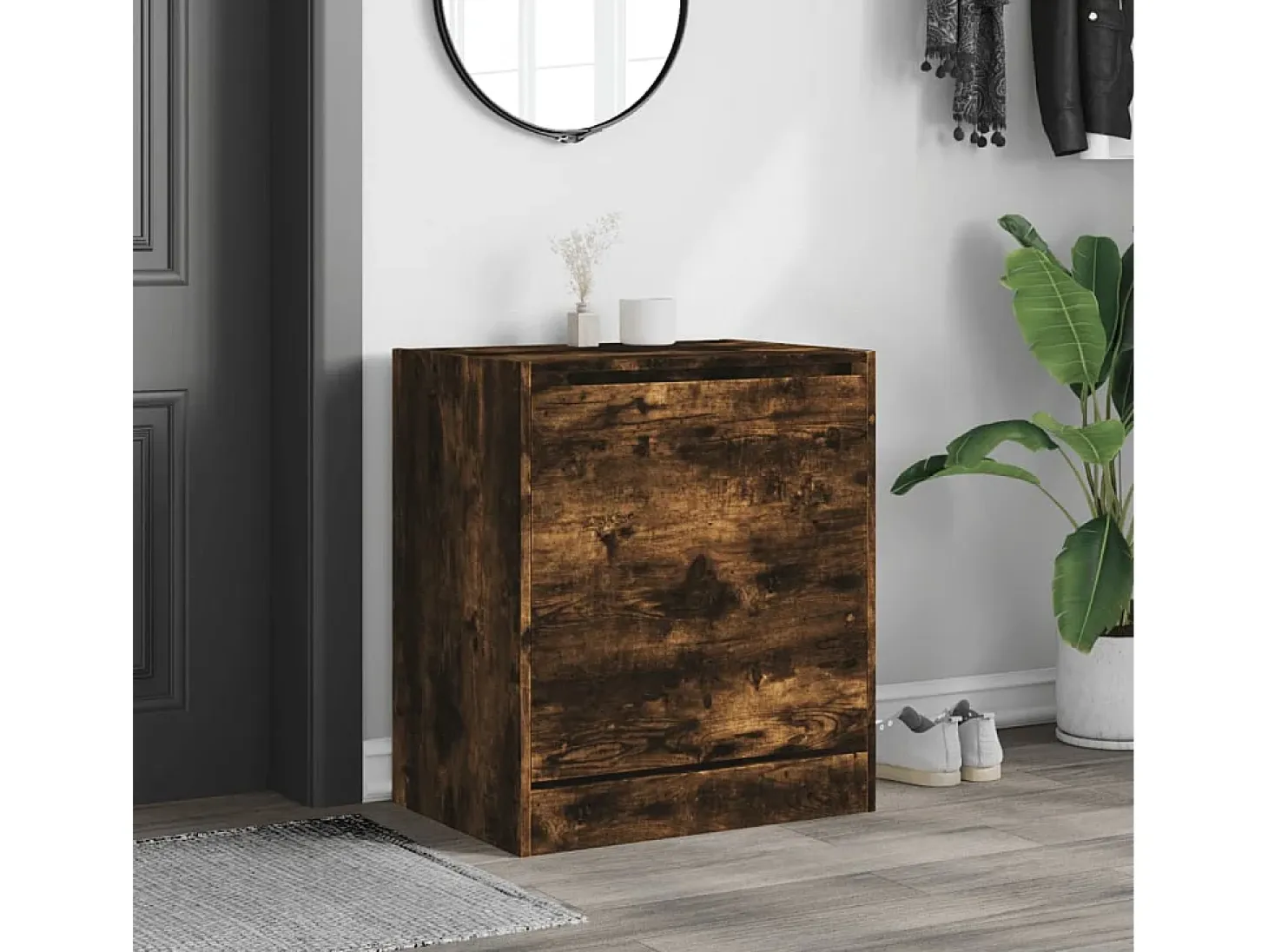 Zapatero de madera de ingeniería roble ahumado 60x42x69 cm ES106869